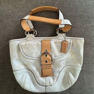 COACH Signature C Soho white leather handbag purse buckle Flap Y2K Monogram VTG